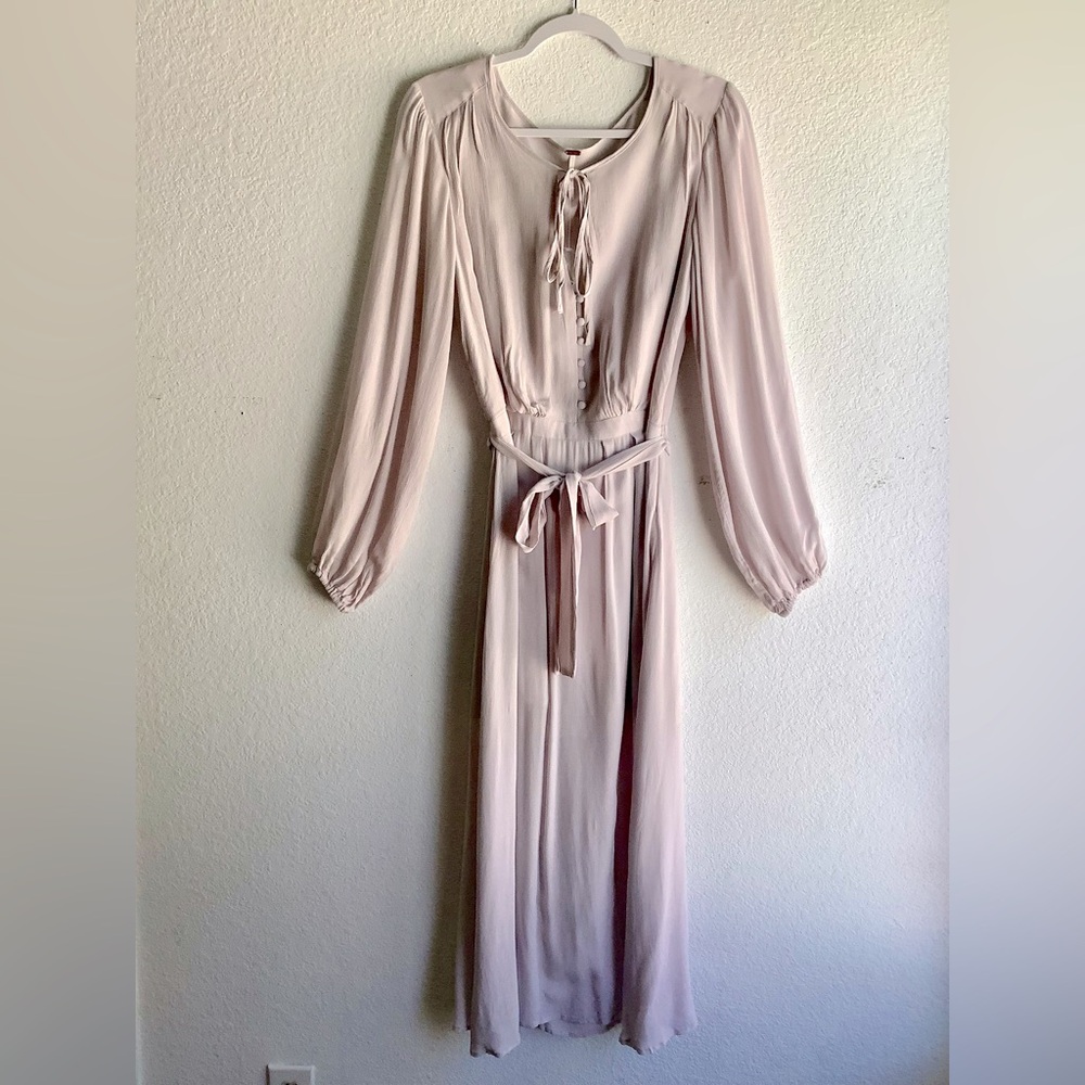 NWOT Free People Grey Gauze Midi Dress Sz S, MSRP $128 Boho Cottage Summer Fall